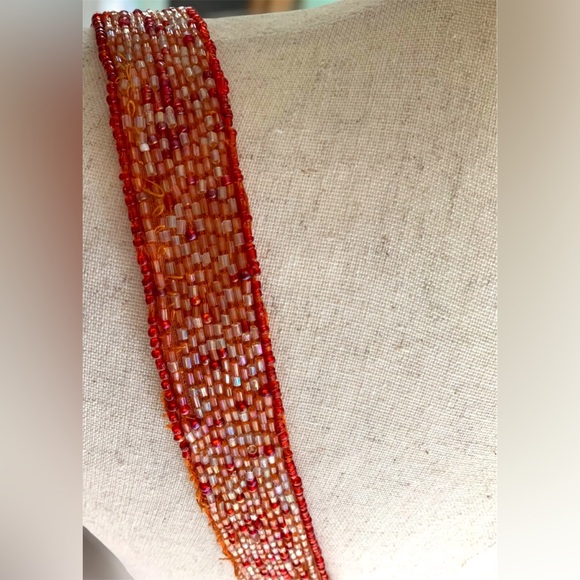 Cache' Multicolored Orange, Red, Gold, & White Beaded Shoulder Bag - Picture 8 of 13